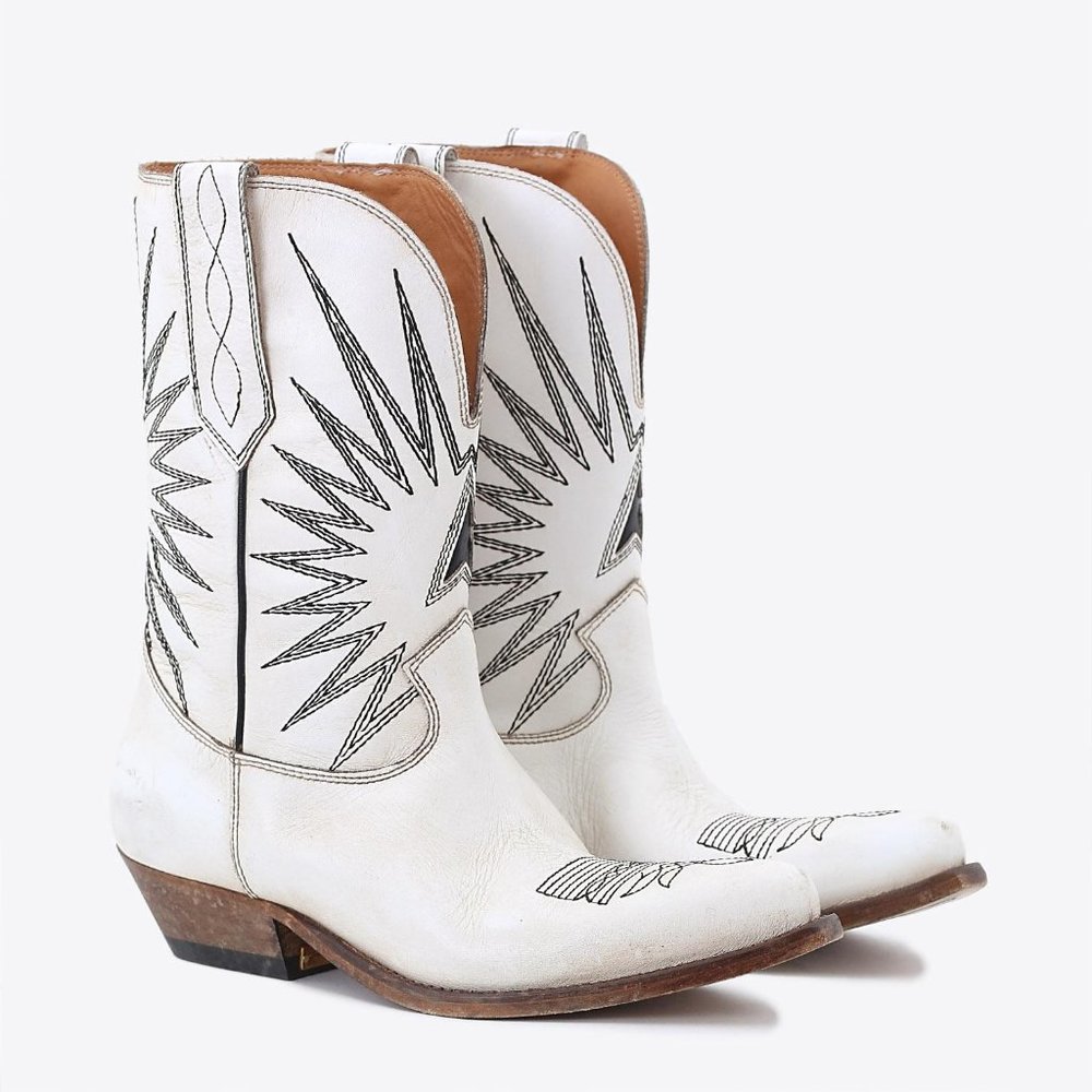 NEW Golden Goose Wish Star White Low Western Boots